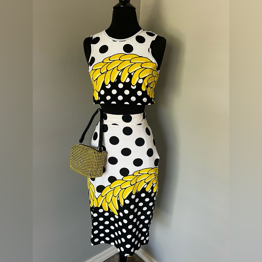 ‘Fairground’ Polka Dot Yellow Banana Print 2pc Set
